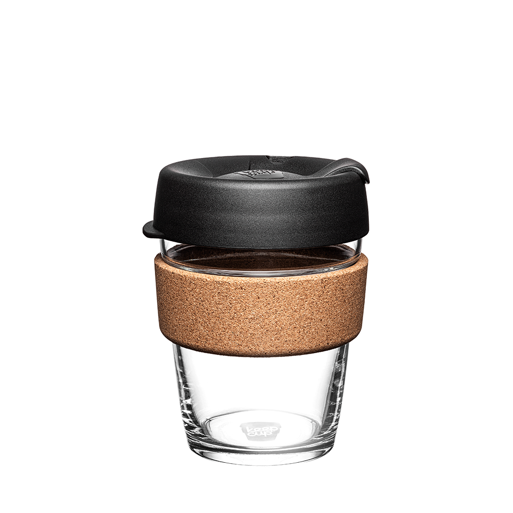 KeepCup Brew Cork M Taza Reutilizable De Vidrio 12oz 340ml Negro